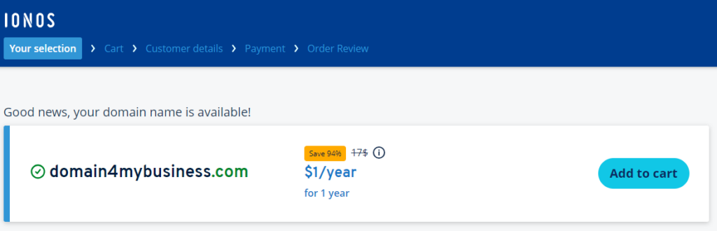 Domain name registration through IONOS.